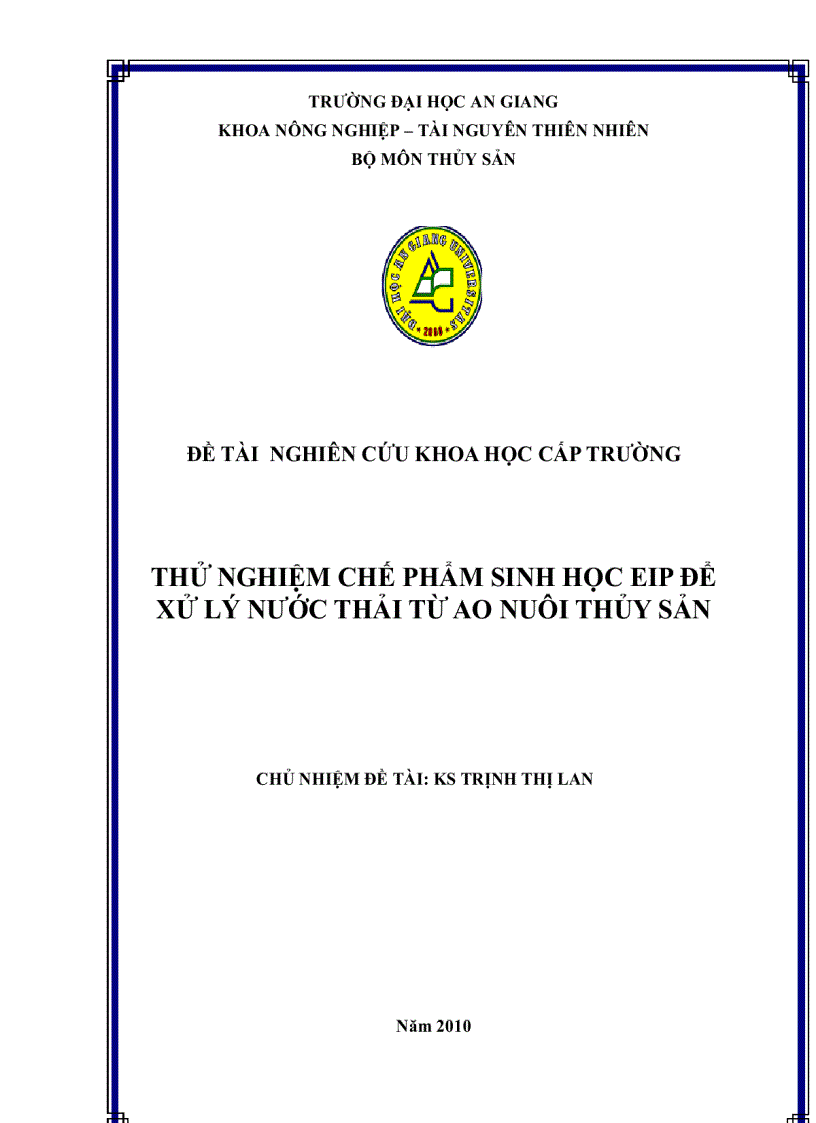 Thử nghiệm chế phẩm sinh học Eip để xử lý nước thải từ ao nuôi thủy sản