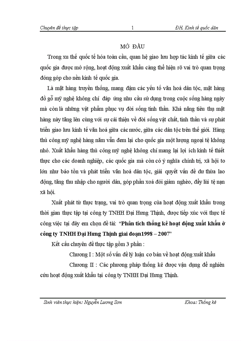 Phân tích thống kê hoạt động xuất khẩu ở Công ty TNHH Đại Hưng Thịnh giai đoạn 1998 2007