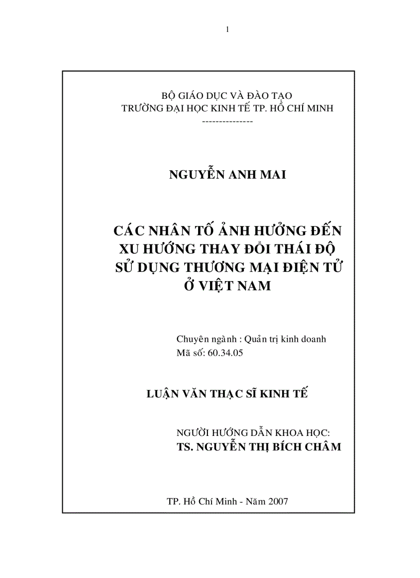 Các nhân tố quyết định ảnh hưởng đến xu hướng thay đổi thái độ của người sử dụng thương mại điện tử ở Việt Nam