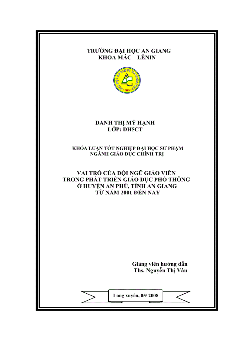 Vai trò của đội ngũ giáo viên trong phát triển giáo dục phổ thông ở huyên An Phú tỉnh An Giang từ năm 2001 đến nay