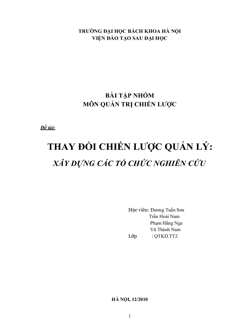 Thay đổi chiến lược quản lý Xây dựng các tổ chức nghiên cứu