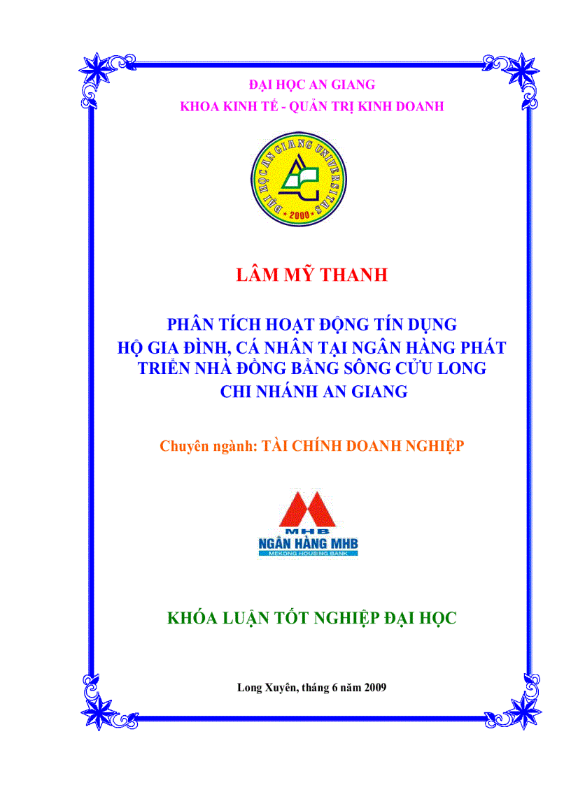 Phân tích hoạt động tín dụng hộ gia đình cá nhân tại ngân hàng phát triển nhà Đồng Bằng Sông Cửu Long chi nhánh An Giang