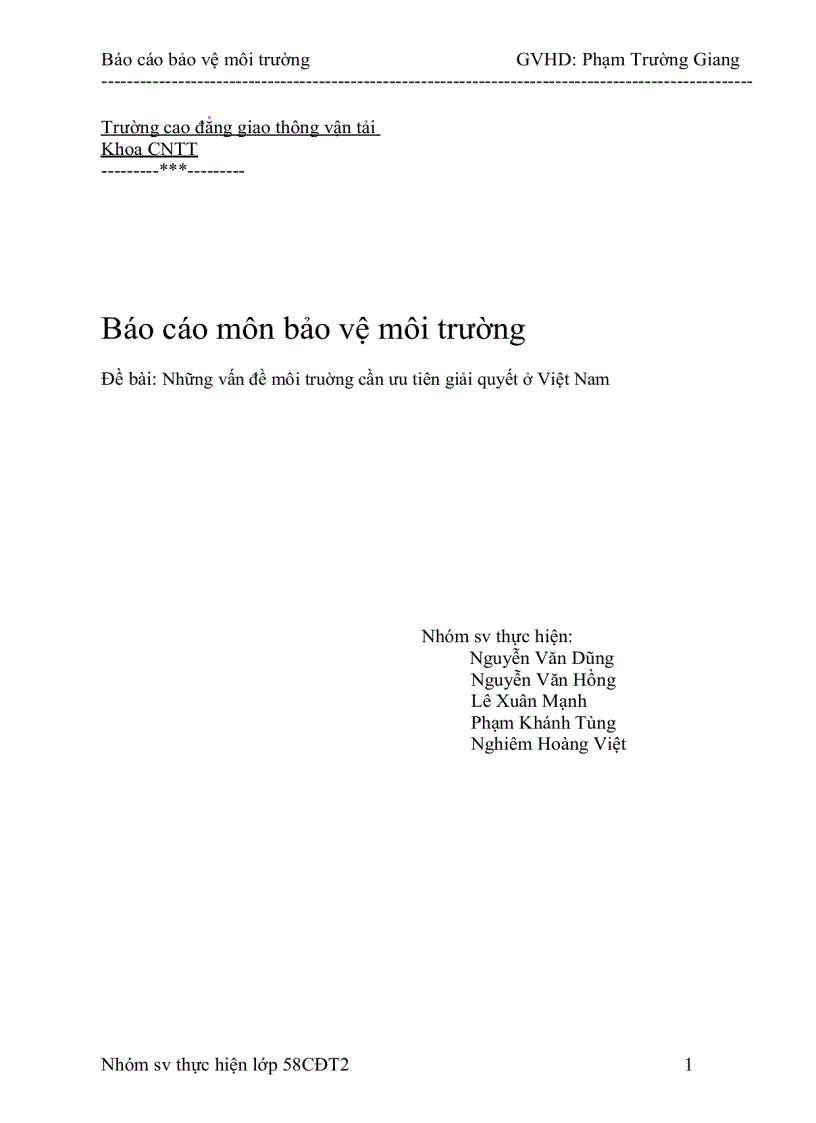 Những vấn đề môi truờng cần ưu tiên giải quyết ở Việt Nam