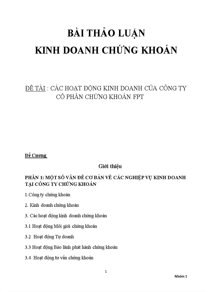 Các nghiệp vụ kinh doanh tại công ty chứng khoán fpt