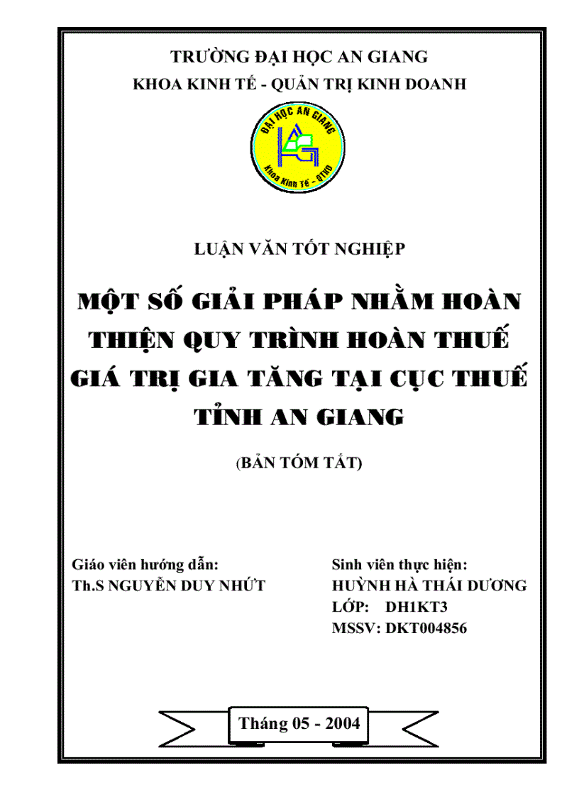 Một Số Giải Pháp Nhằm Hoàn Thiện Hoàn Thuế Giá Trị Gia Tăng Tại Cục Thuế Tỉnh An Giang