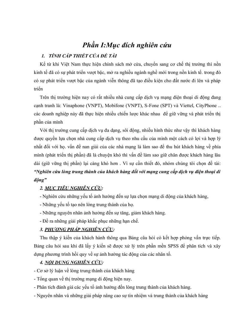 Nghiên cứu lòng trung thành của khách hàng đối với mạng cung cấp dịch vụ điện thoại di động