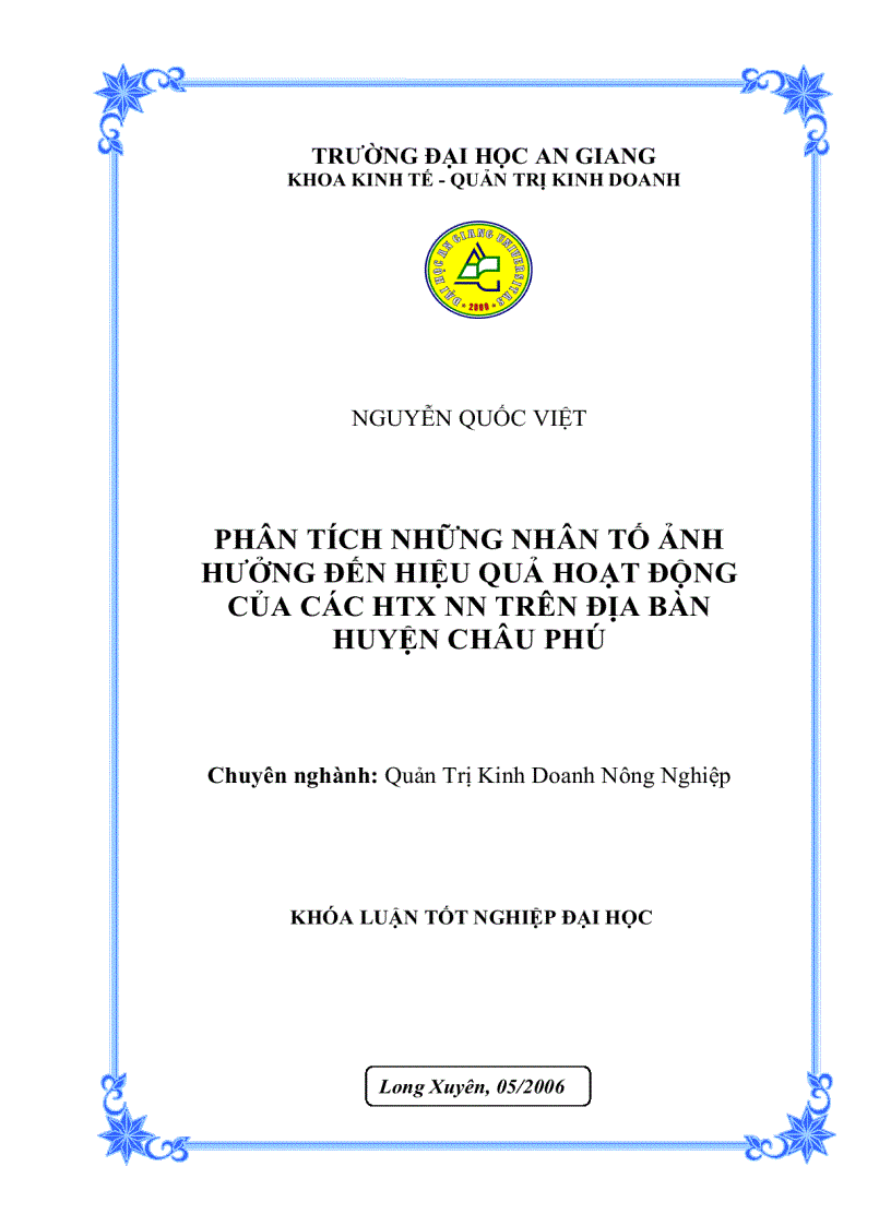 Phân tích những nhân tố ảnh hưởng đến hiệu quả hoạt động của các hợp tác xã nông nghiệp trên địa bàn huyện Châu Phú