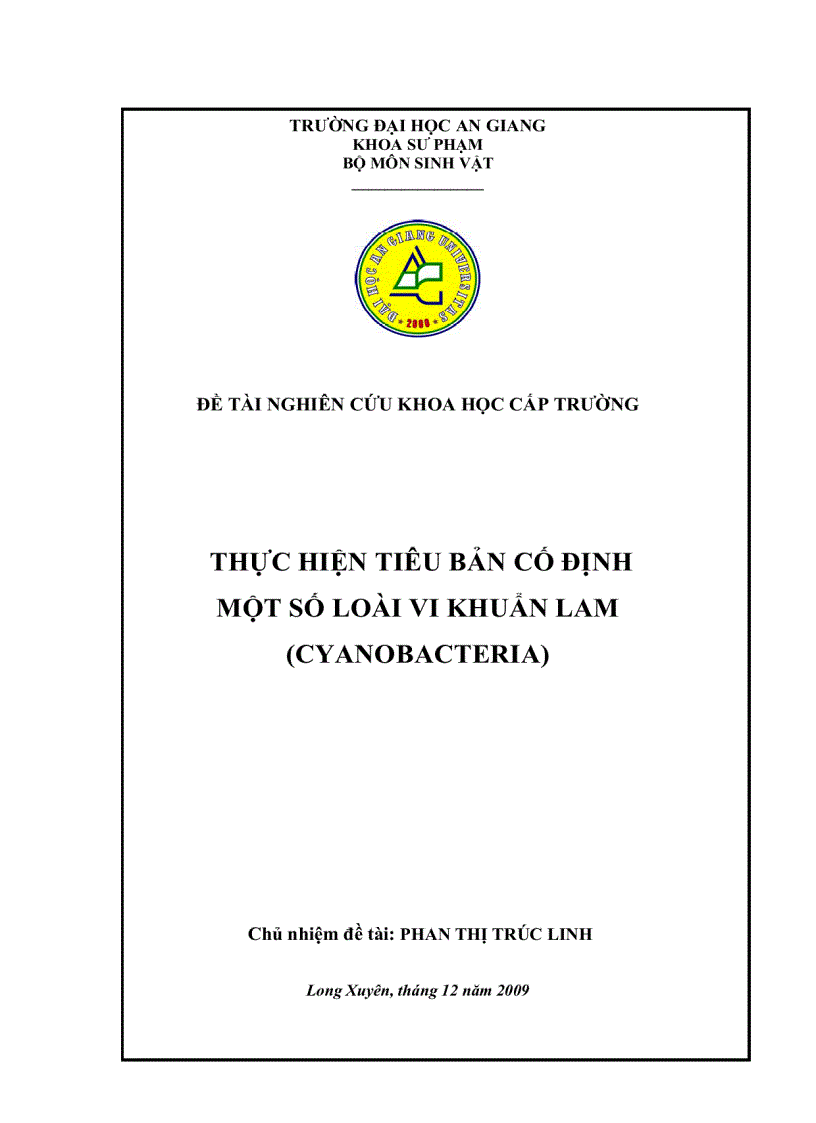 Thực hiện tiêu bản cố định một số loài vi khuẩn lam Cyanobacteria