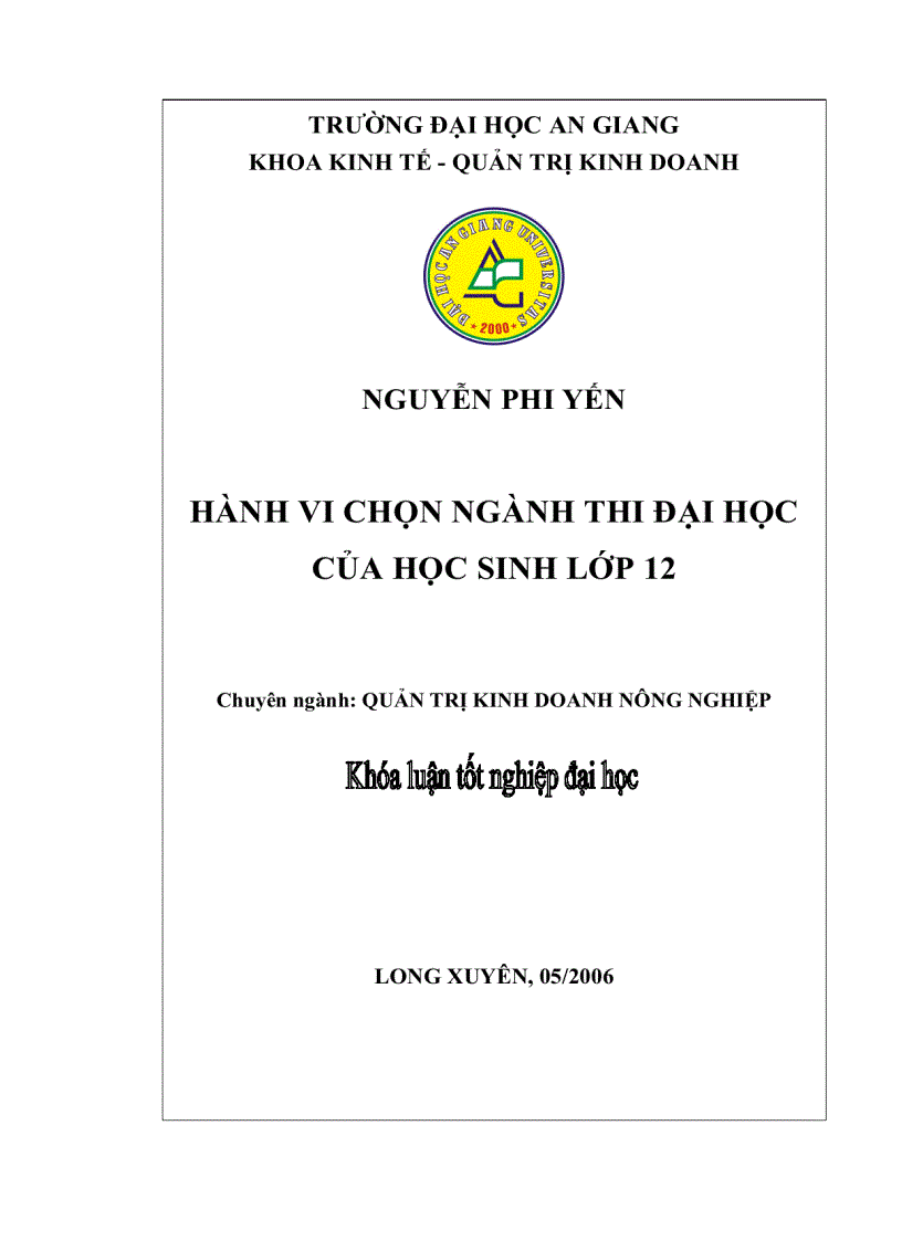 Hành vi ra quyết định chọn ngành thi đại học của học sinh phổ thông