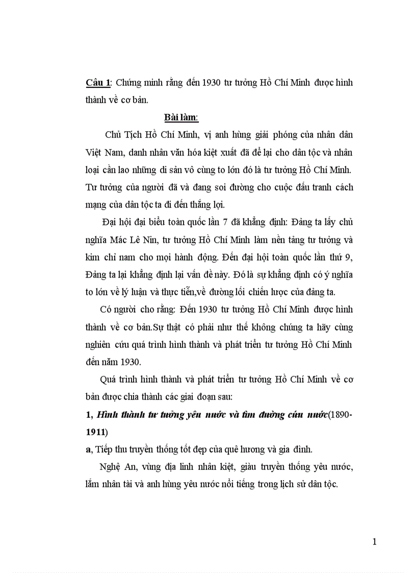 1930 tư tưởng HCM được hình thành về cơ bản và luận điểm của HCM về cách mạng giải phóng dân tộc