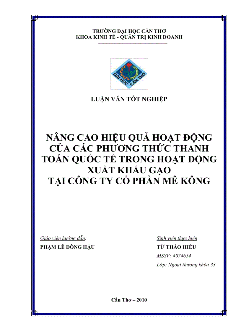 Nâng cao hiệu quả hoạt động thanh toán quốc tế tại công ty Cổ Phần Mê Kông