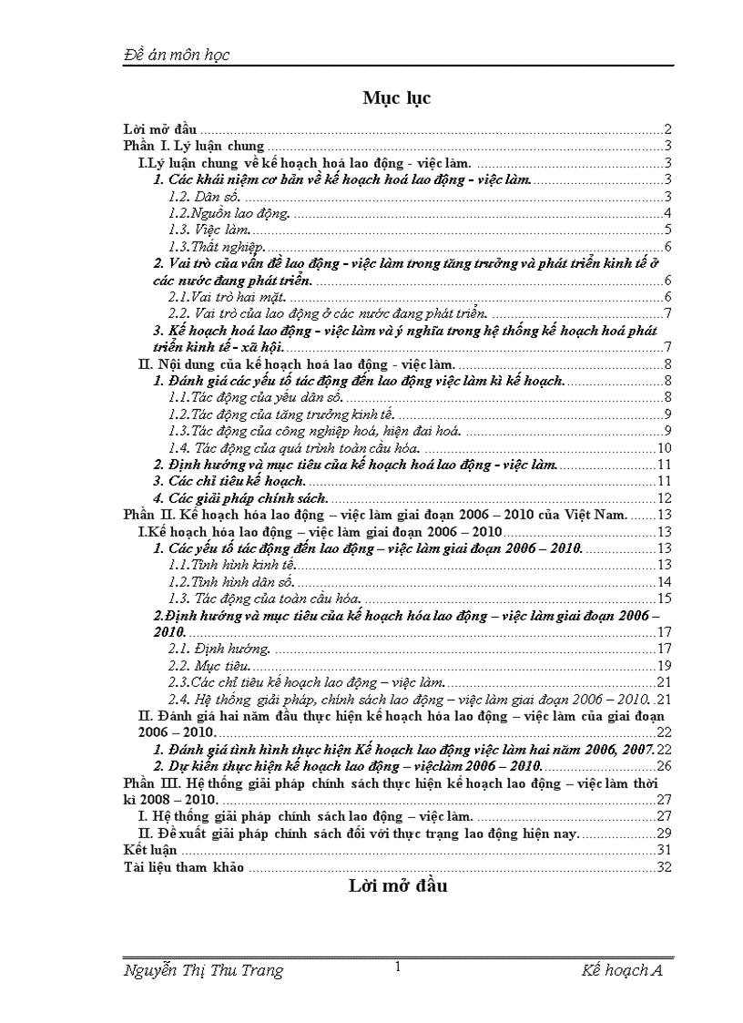 Tìm hiểu và đánh giá kế hoạch hoá lao động việc làm của Việt Nam giai đoạn 2006 2010