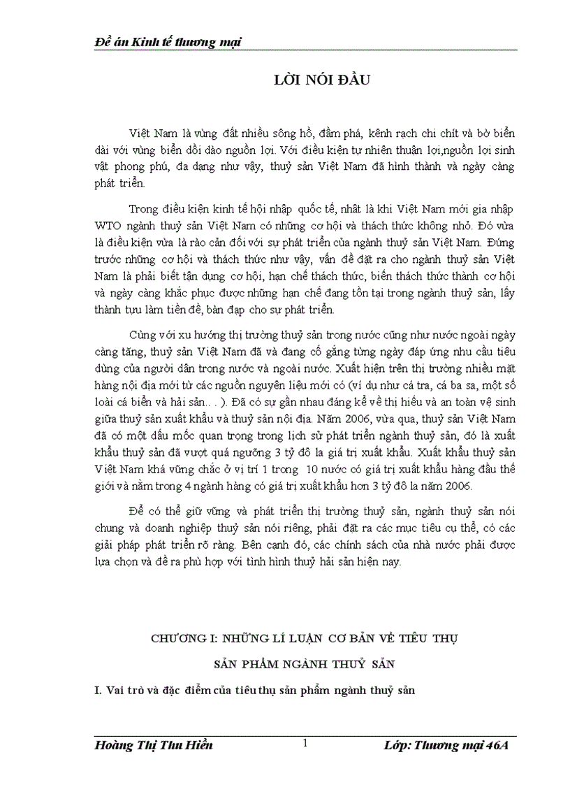 Thực trạng hoạt động tiêu thụ sản phẩm thuỷ sản nước ta sau khi hội nhập WTO