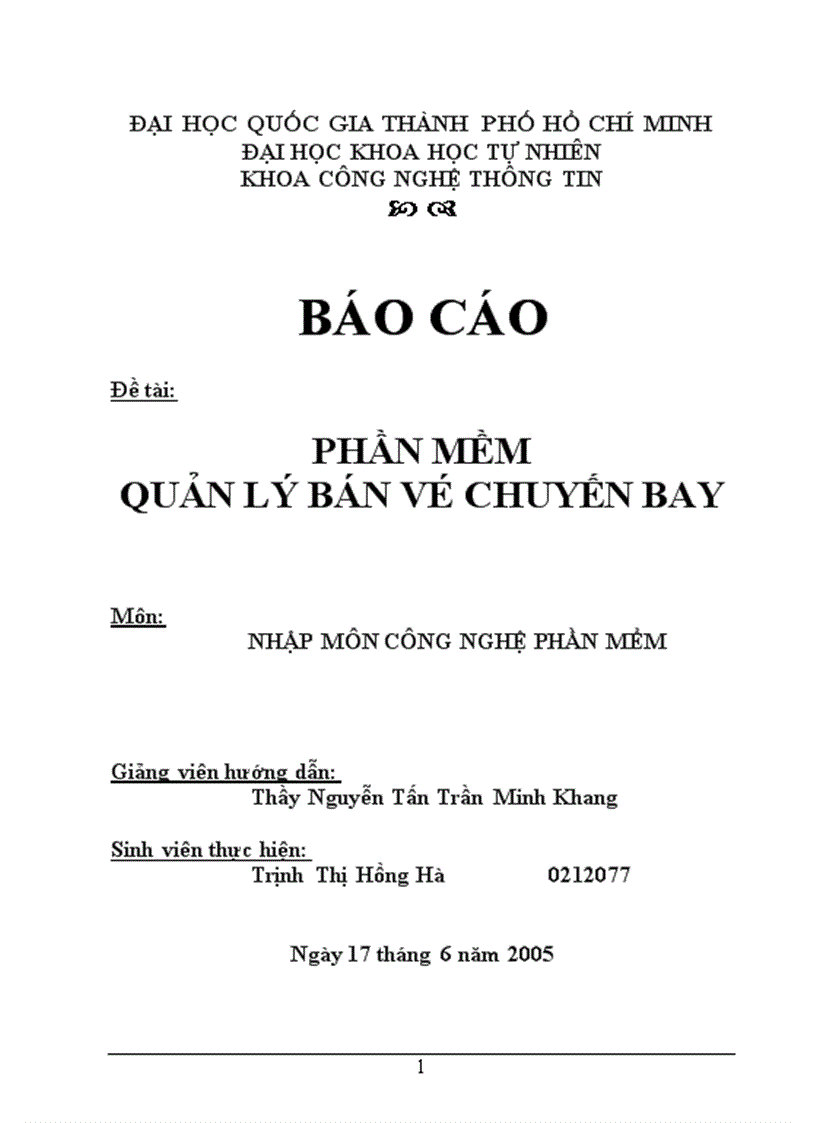 Đề Tài Quản Lý Bán Vé Máy Bay