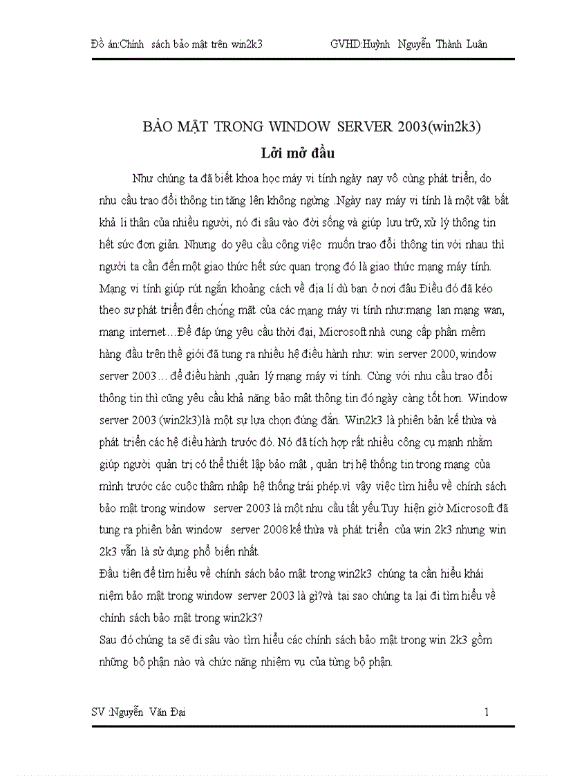 Bảo mật trong window server 2003