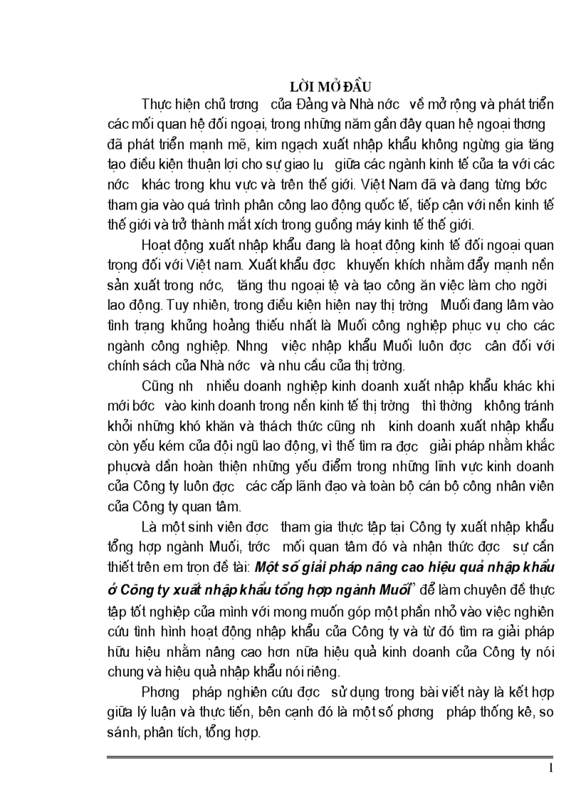 Một số giải pháp nâng cao hiệu quả nhập khẩu ở Công ty xuất nhập khẩu tổng hợp ngành Muối