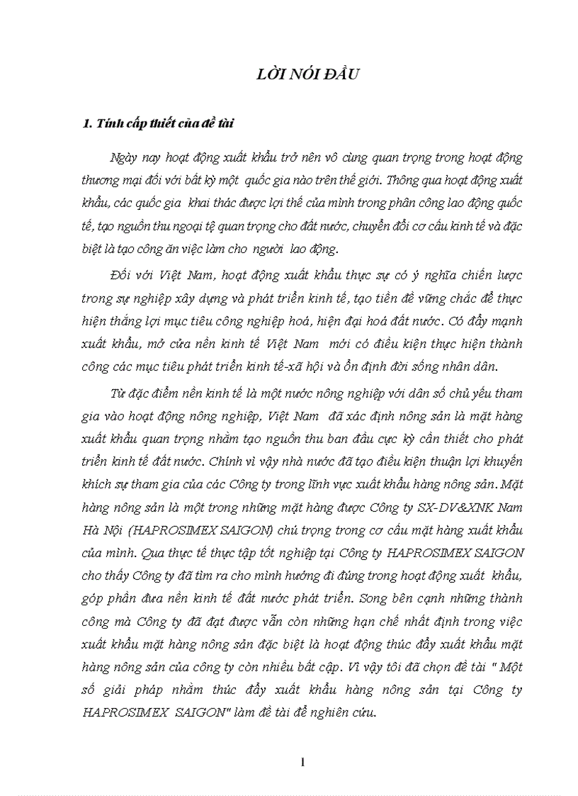 1số giải pháp nhằm thúc đẩy xuất khẩu hàng nông sản của Công ty HAPROSIMEX SAIGON