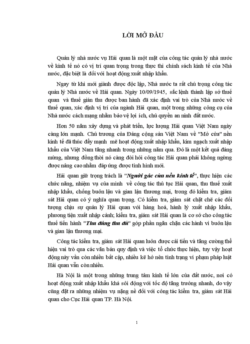 1số giải pháp nhằm tăng cường công tác quản lý xuất khẩu nhập khẩu qua kiểm tra giám sát Hải quan ở Cục Hải quan TP HN