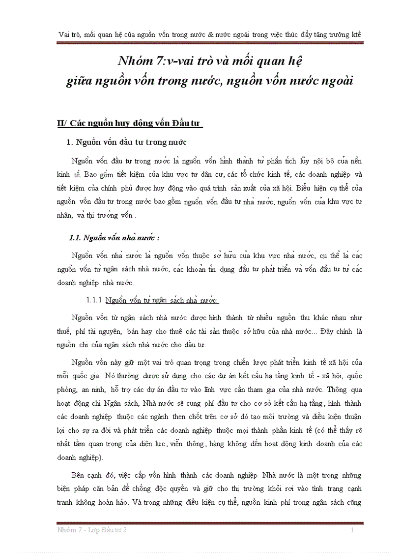 Vai trò và mối quan hệ giữa nguồn vốn trong nước nguồn vốn nước ngoài