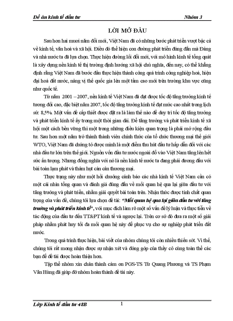 Mối quan hệ qua lại giữa đầu tư với tăng trưởng và phát triển kinh tế