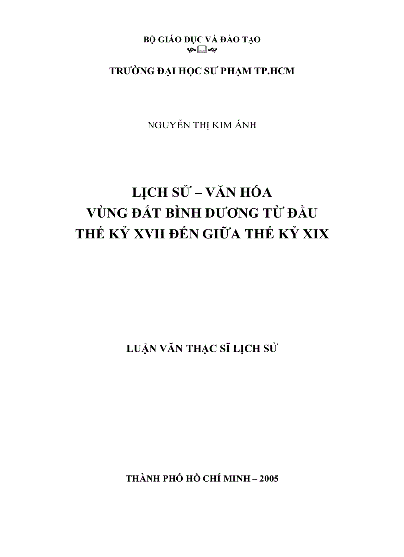 Lịch sử Văn hóa vùng đất Bình Dương từ đầu THẾ KỶ XVII ĐẾN GIỮA THẾ KỶ XIX