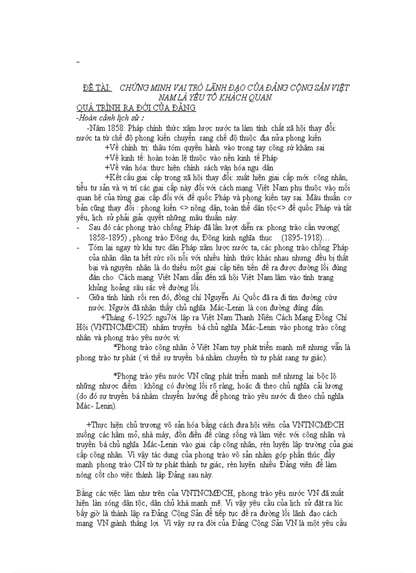 Chứng minh vai trò lãnh đạo của đảng cộng sản việt nam là yếu tố khách quan sư ra đời của đảng