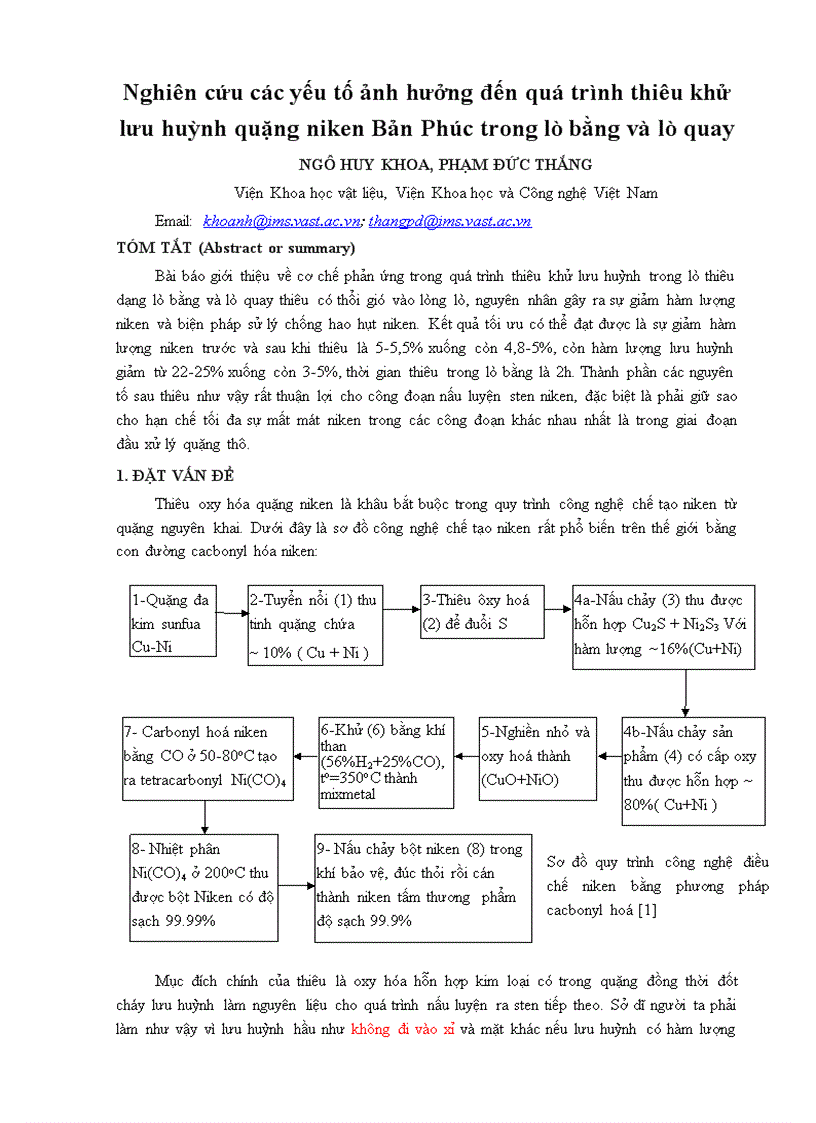Báo cáo Thiêu quặng Niken để khử lưu huỳnh
