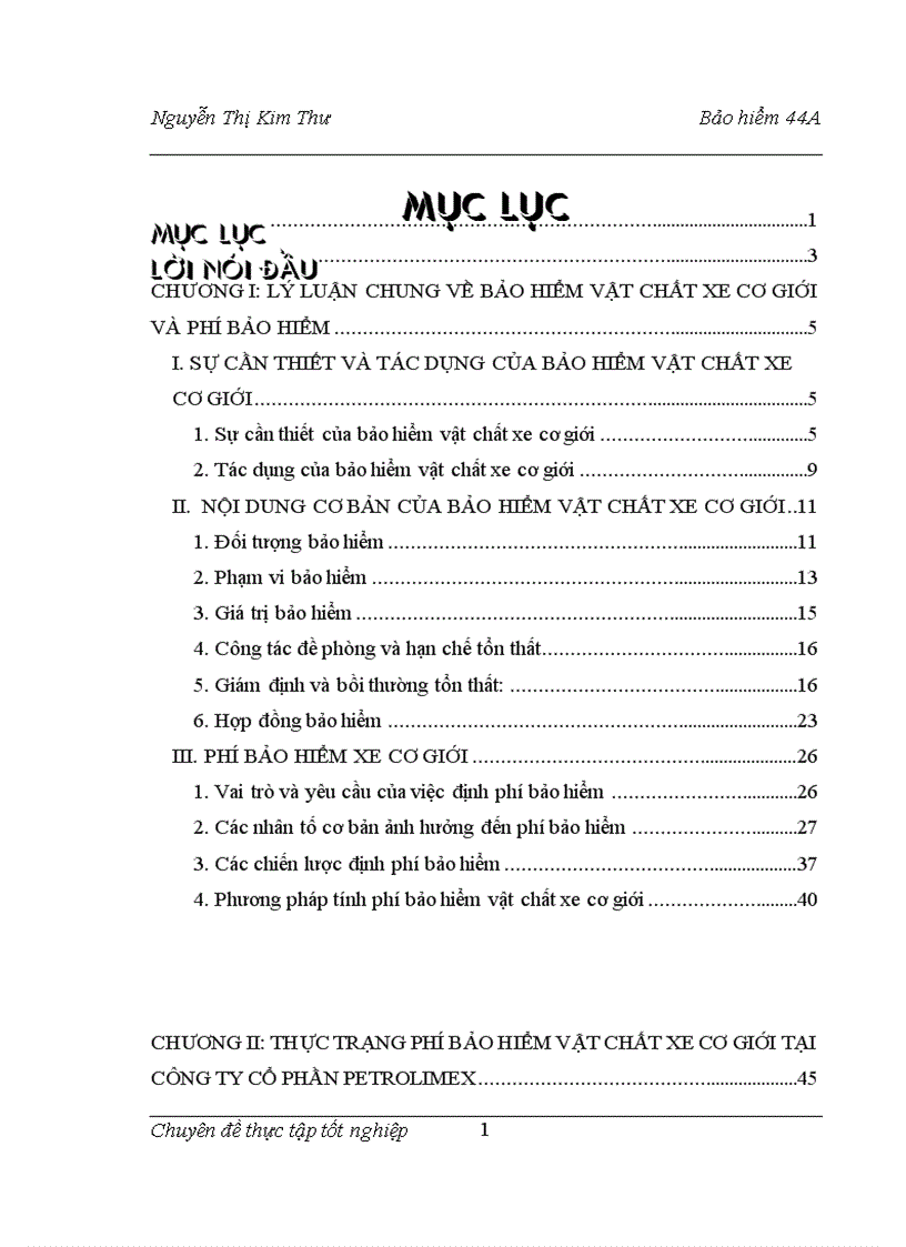 Một số vấn đề về phí bảo hiểm vật chất xe cơ giới tại Công ty cổ phần bảo hiểm Petrolime