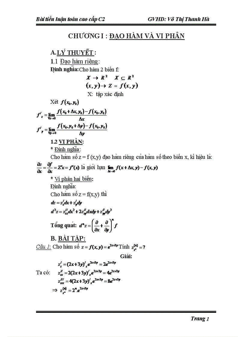 Bài tiểu luận toán cao cấp C2