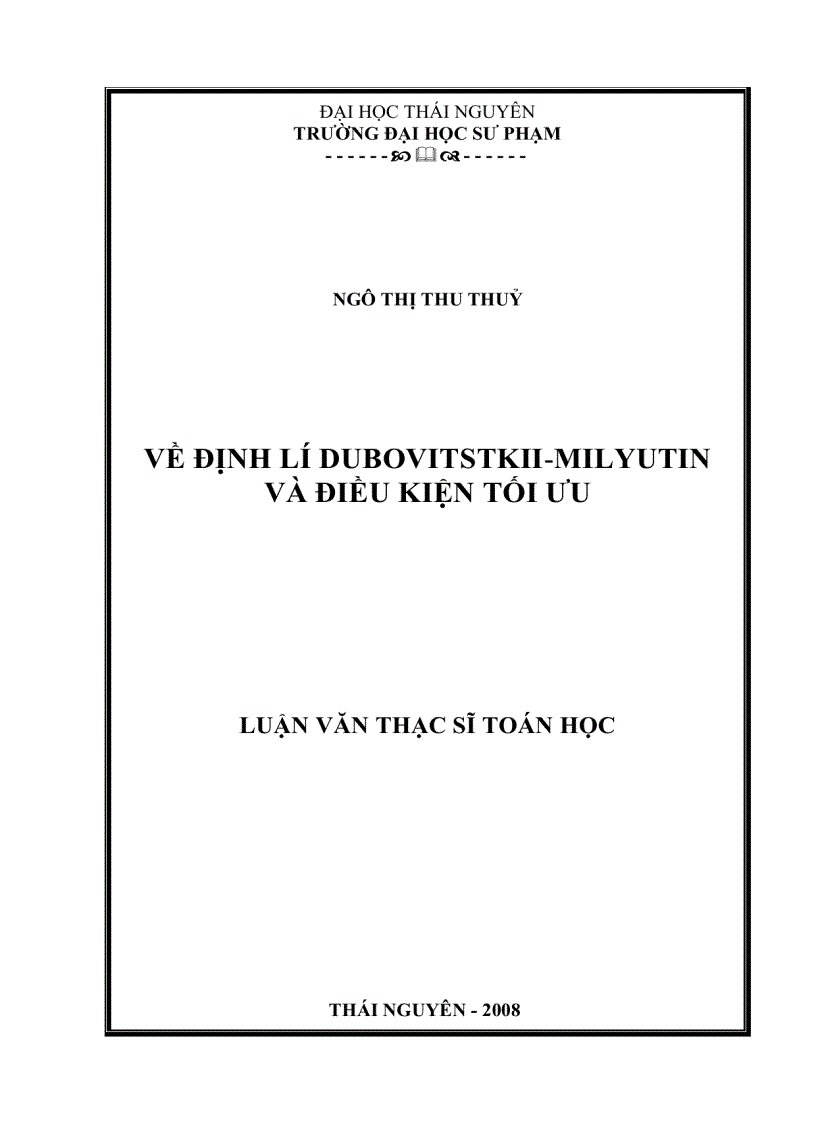 Về Định Lý Dubovitstkii milyutin Và Điều Kiện Tối Ưu