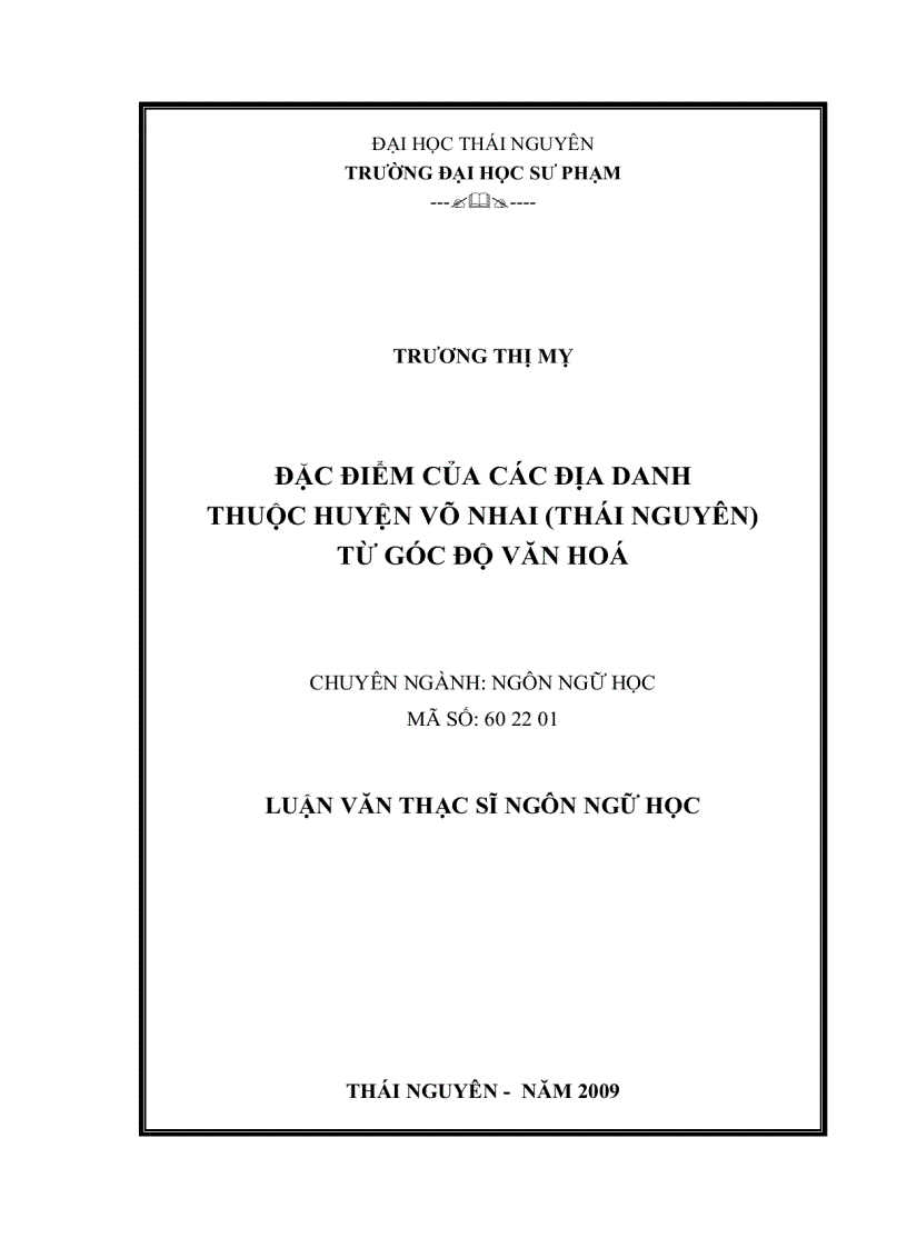 Đặc điểm của các địa danh thuộc huyện Võ Nhai Thái Nguyên từ góc độ văn hoá