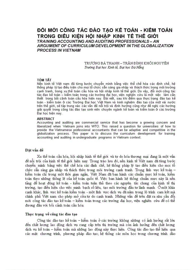 Đổi mới công tác đào tạo kế toán kiểm toán trong điều kiện hội nhập kinh tế thế giới