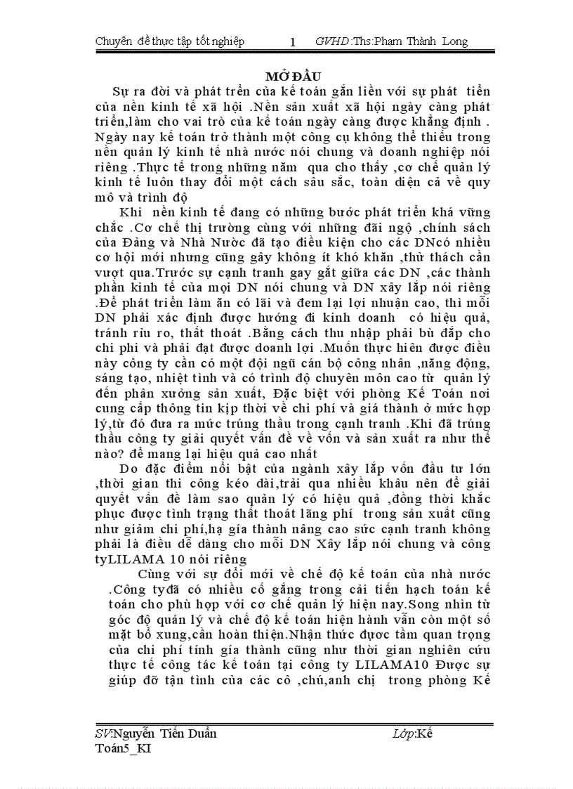 Hoàn thiện hạch toán chi phí sản xuất và tính giá thành sản phẩm xây lắp tại công ty cổ phần LILAMA10