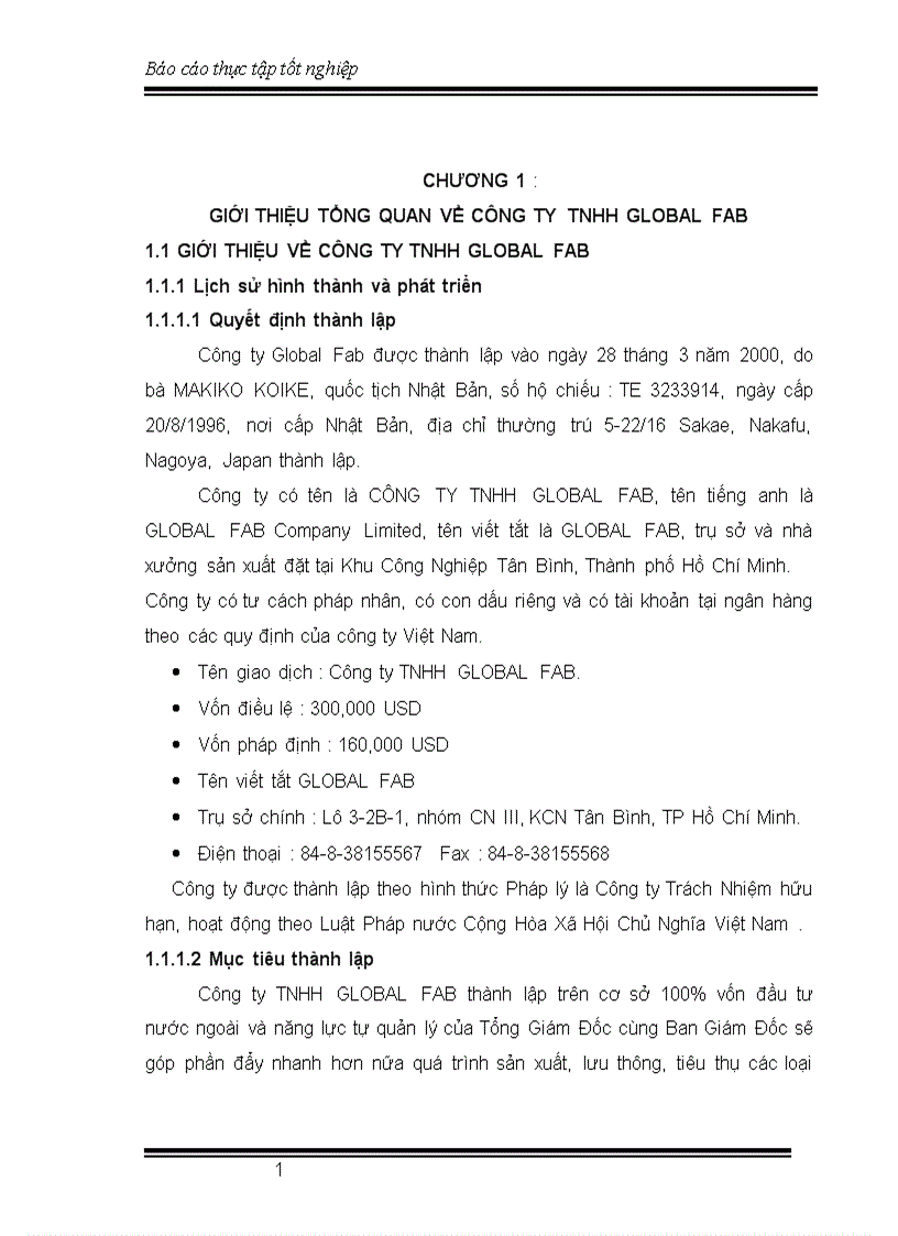 Báo cáo thực tập tốt nghiệp tại cty TNHH GLOBAL FAB kế toán nguyên vật liệu