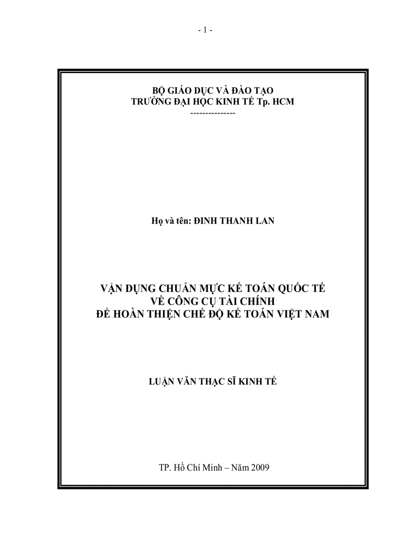 Vận dụng chuẩn mực kế toán quốc tế về công cụ tài chính để hoàn thiện chế độ kế toán Việt Nam