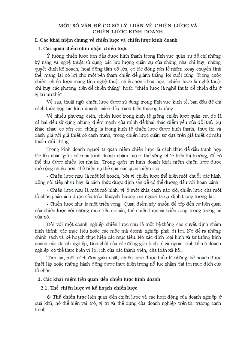 Một số vấn đề cơ sở lý luận về chiến lược và chiến lược kinh doanh