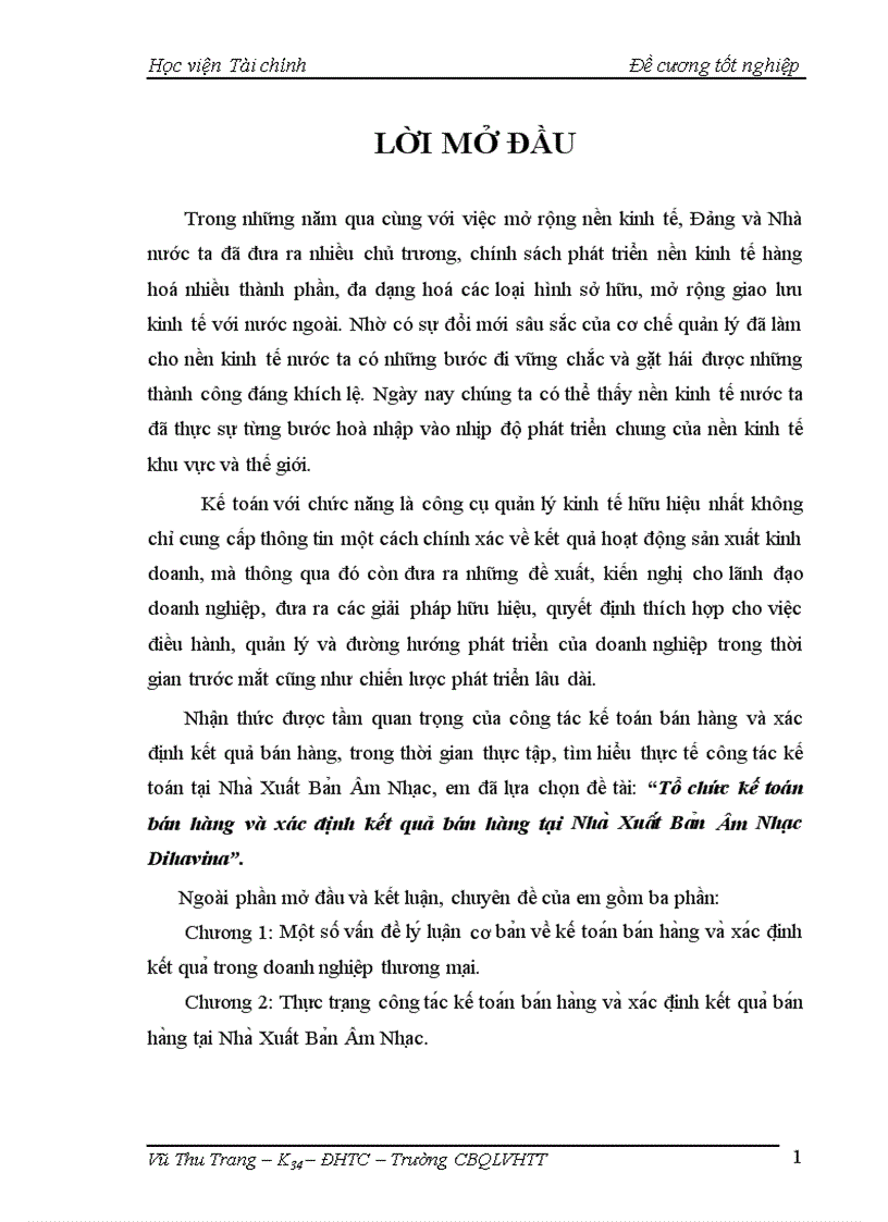 Tổ chức kế toán bán hàng và xác định kết quả bán hàng tại Nhà Xuất Bản Âm Nhạc Dihavina