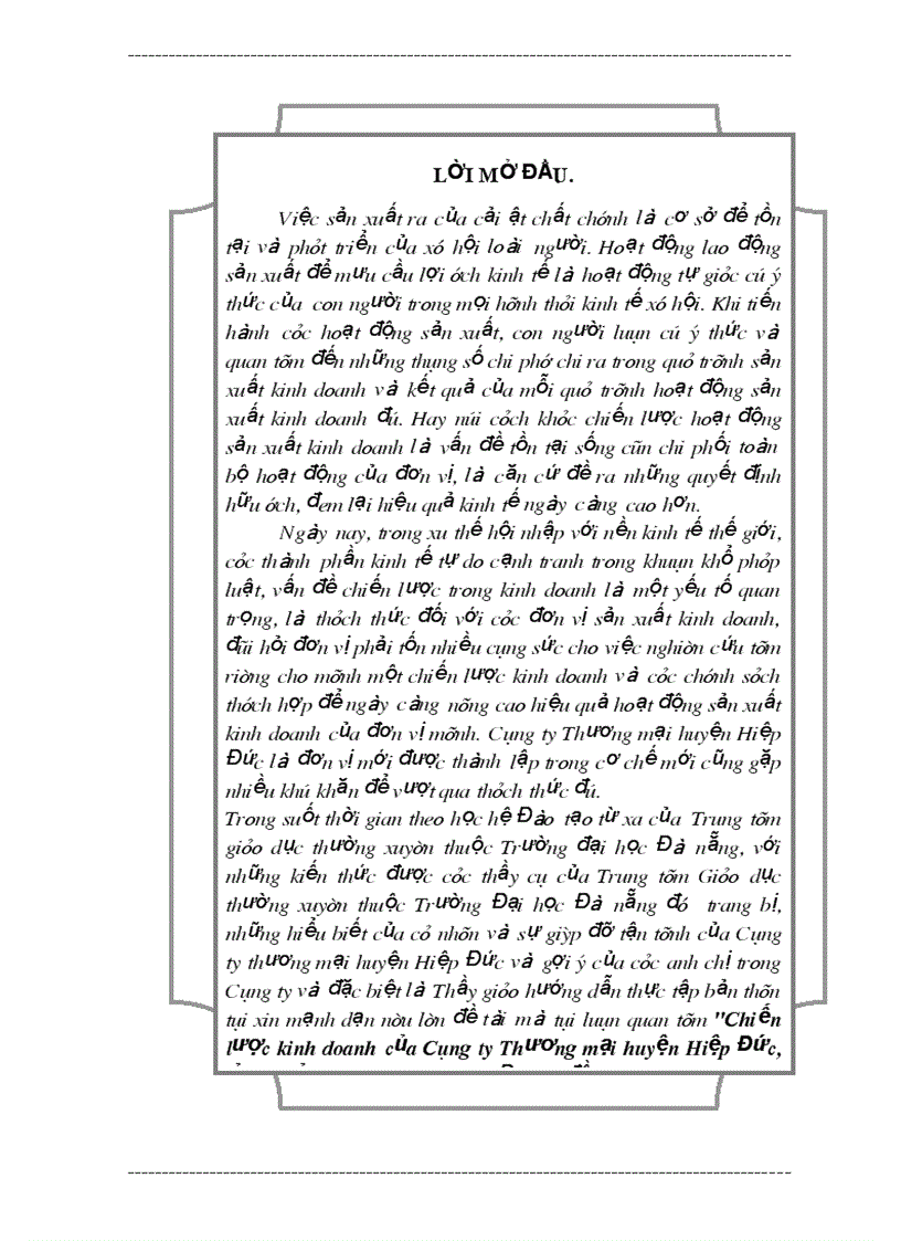 Phân tích tình hình hoạt động và công tác hoạch định Chiến lược tại Công ty TM huyện Hiệp Đưc