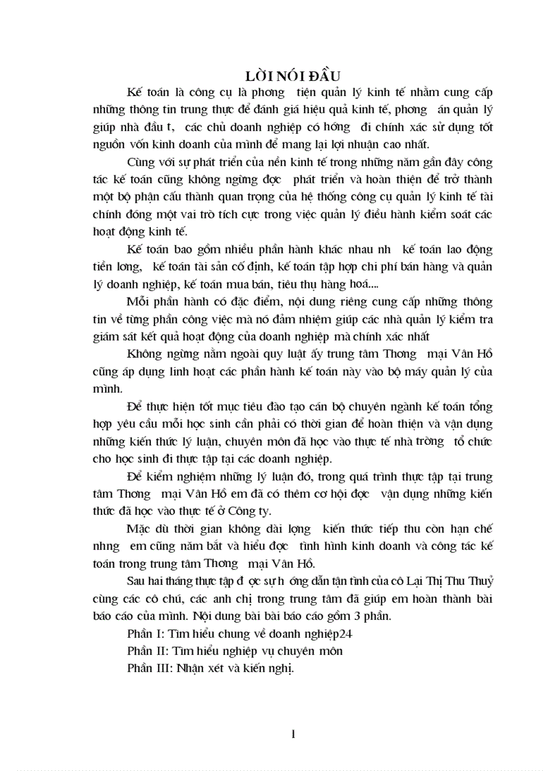 Kế toán tổng hợp tại Trung tâm Thương mại Vân Hồ