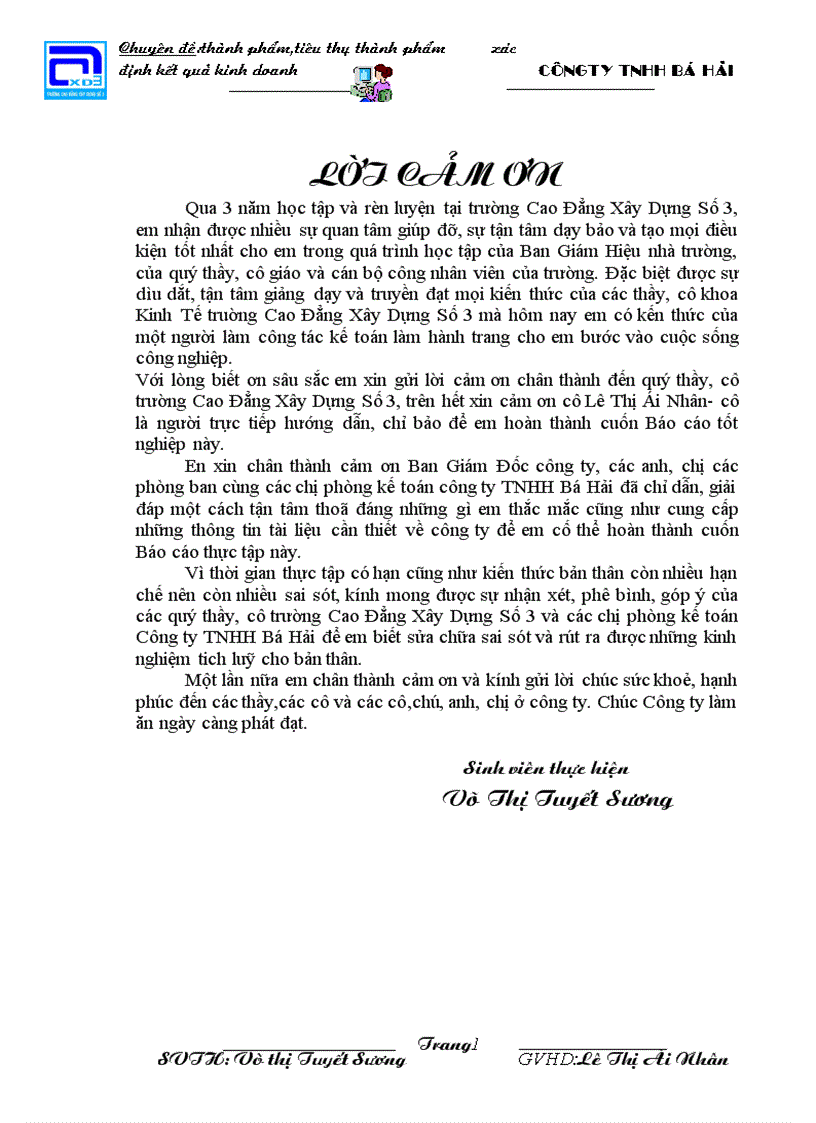 Thành phẩm tiêu thụ thành phẩm và xác định kết quả kinh doanh tại công ty TNHH Bá Hải