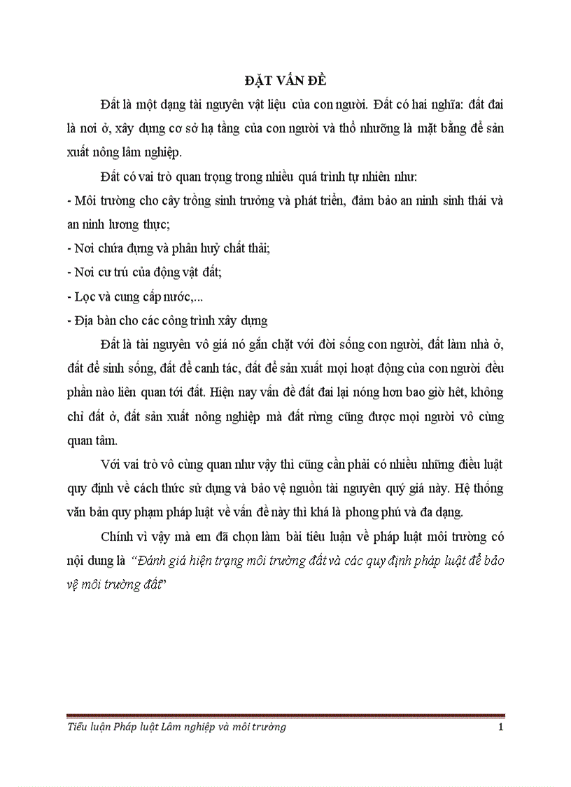 Đánh giá hiện trạng môi trường đất và các quy định pháp luật để bảo vệ môi trường đất