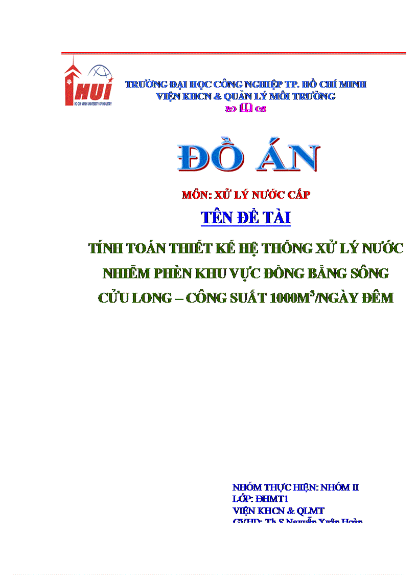 Đồ án xử lý nước nhiễm phèn khu vực Đồng Bằng Sông Cửu Long