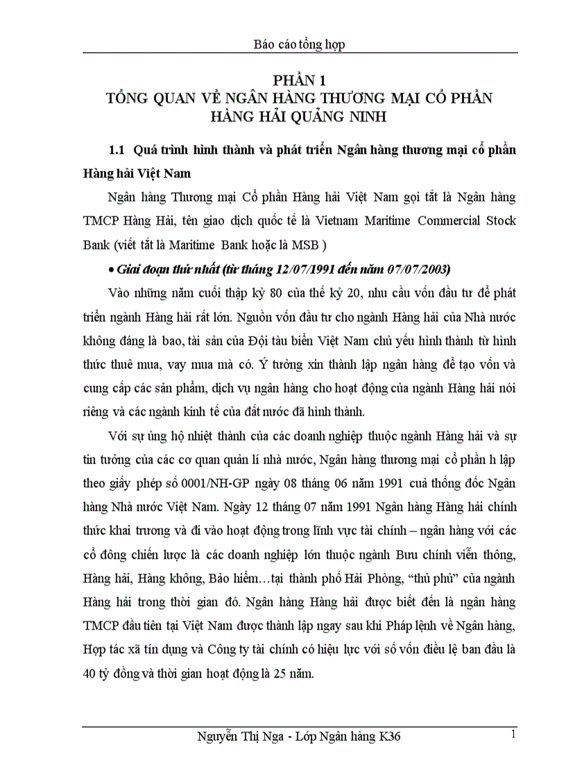 Báo cáo thực tập tại NGÂN HÀNG TMCP HÀNG HẢI QUẢNG NINH