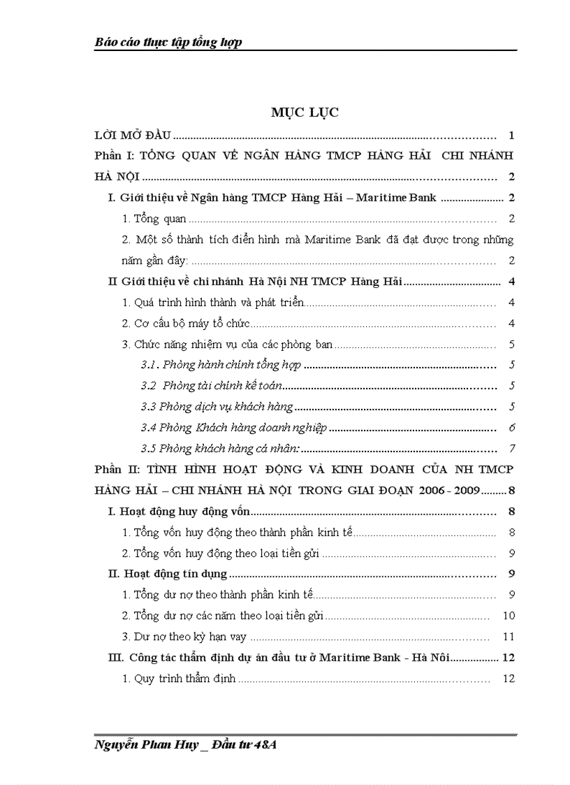 Tại Ngân hàng HTMCP Hàng Hải chi nhánh Hà Nội