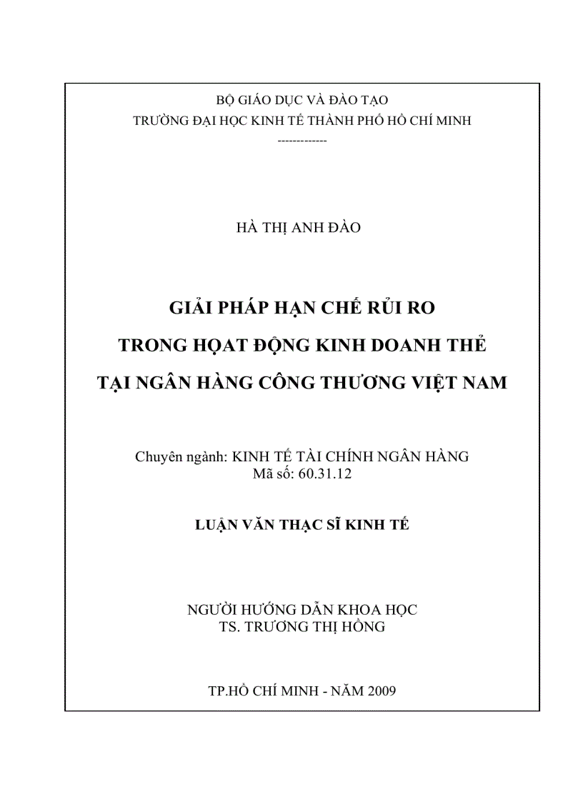 Giải pháp hạn chế rủi ro trong hoạt động kinh doanh thẻ tại Ngân Hàng Công Thương Việt Nam