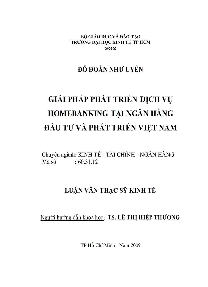 Giải pháp phát triển dịch vụ Homebanking tại Ngân hàng đầu tư VÀ PHÁT TRIỂN VIỆT NAM