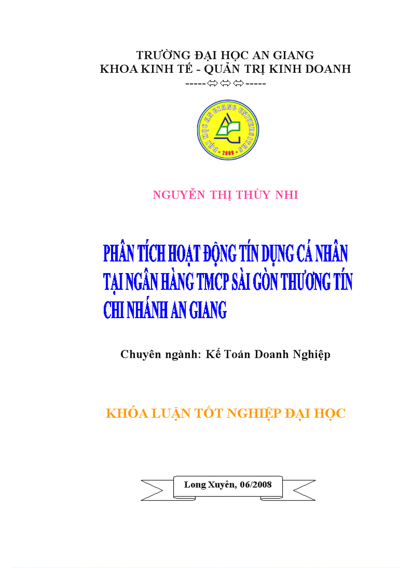 Phân tích hoạt động tín dụng cá nhân tại ngân hàng tmcp sài gòn thương tín chi nhánh an giang