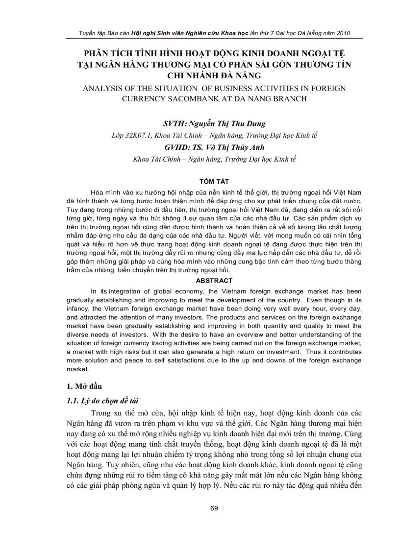 Phân tích tình hình hoạt động kinh doanh ngoại tệ tại ngân hàng thương mại cổ phần sài gòn thương tín chi nhánh đà nẵng