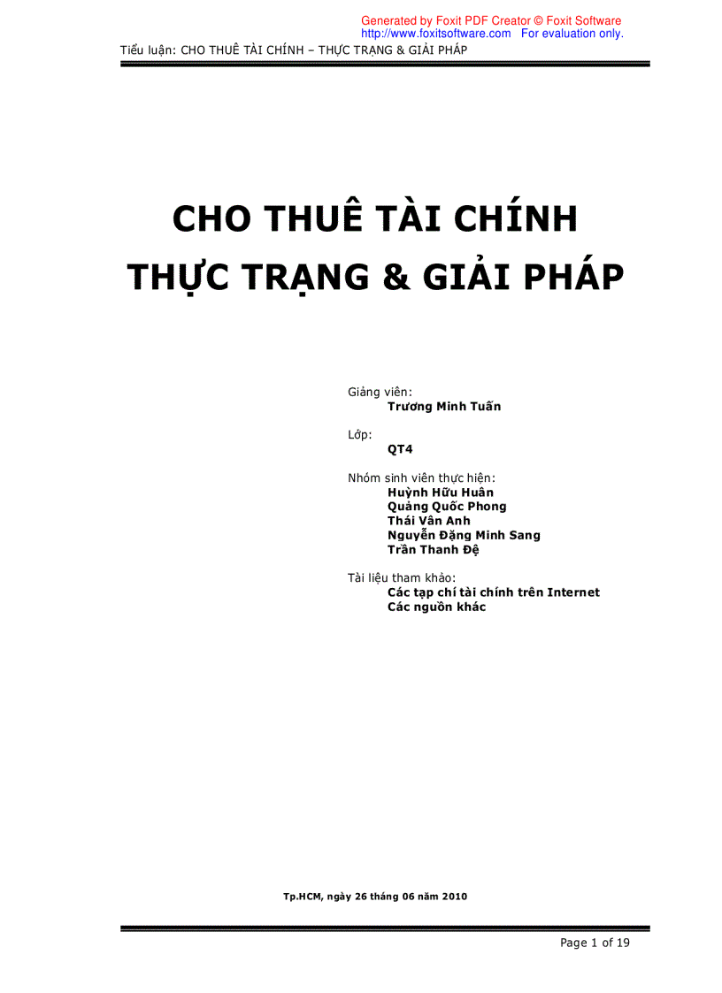 Tiểu luận Cho thuê tài chính thực trạng giải pháp