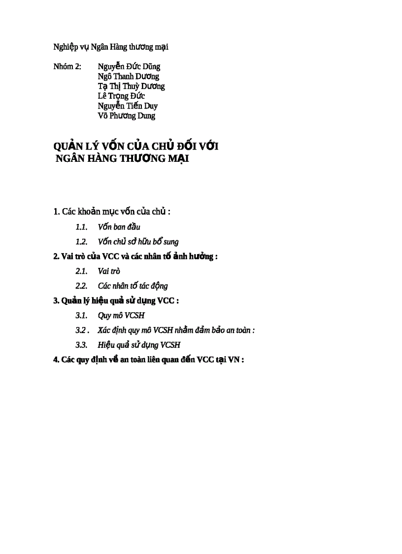 Quản lý vốn của chủ đối với ngân hàng thương mại